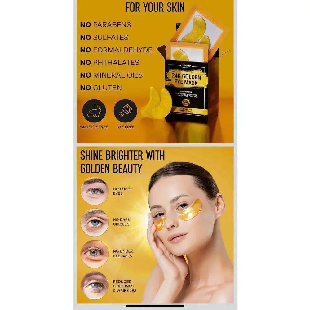 New KINPUR 24k Golden Eye Mask. 25 pairs (brand new never opened)